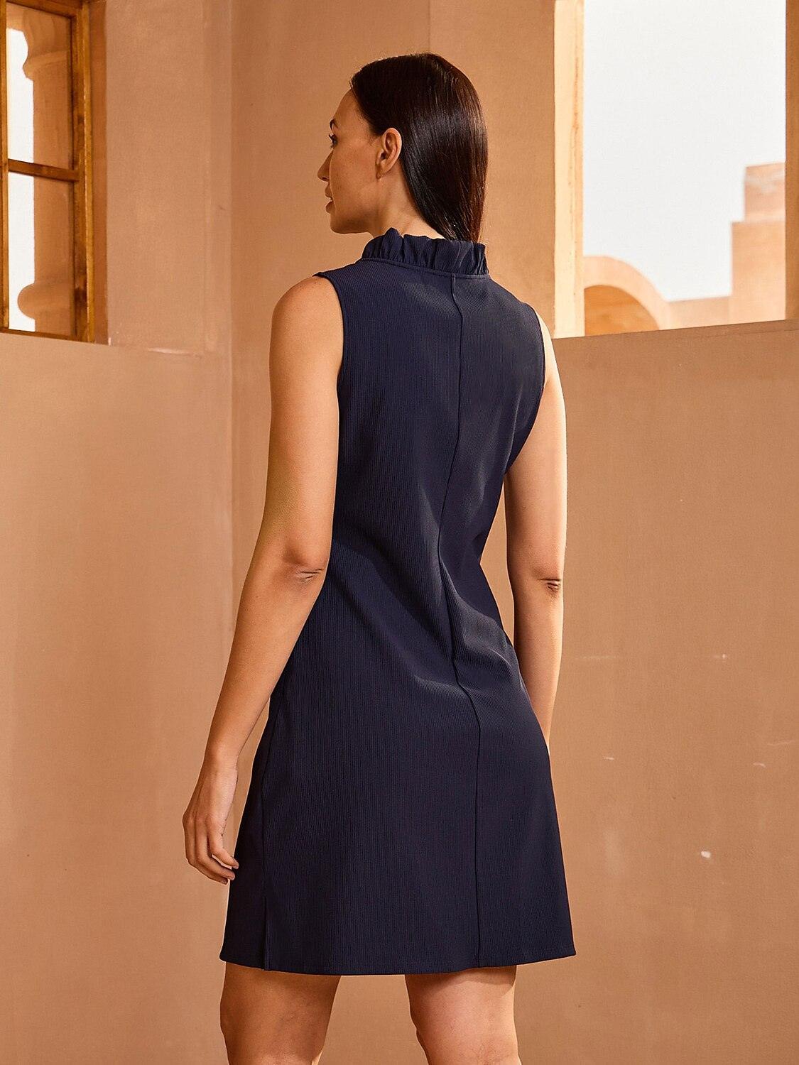 More Than Basic Sleeveless V Neck Ruffle 36.5 Inch Dress UPF50+