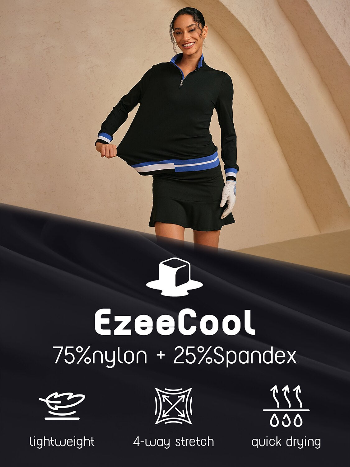 Navycore Color Block Ribbed Golf Shirt Quarterzip UPF50+